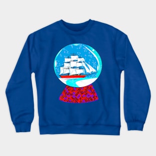 A Snow Globe with Clipper Ship Crewneck Sweatshirt